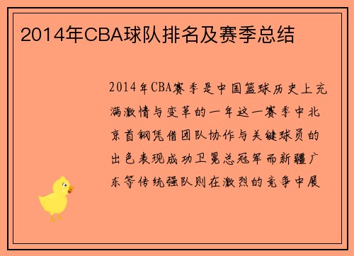 2014年CBA球队排名及赛季总结