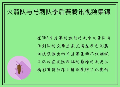 火箭队与马刺队季后赛腾讯视频集锦