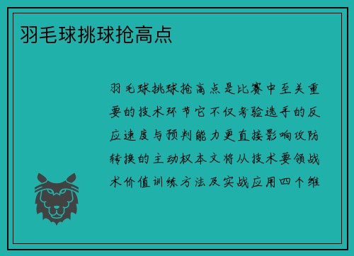 羽毛球挑球抢高点